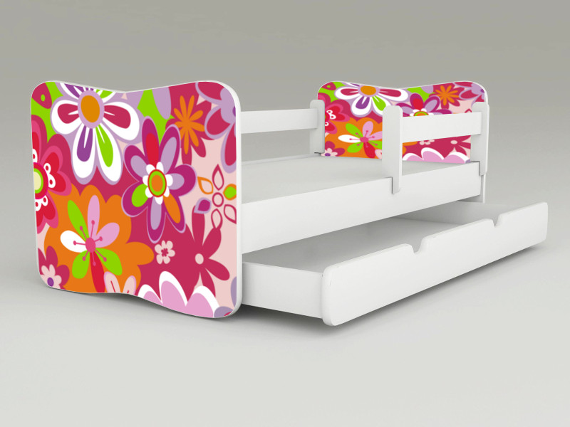 Detská posteľ s odnímateľnými bočnicami + šuflík Kvety ori